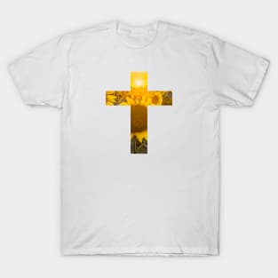 Sunset Sunflower Field Cross T-Shirt